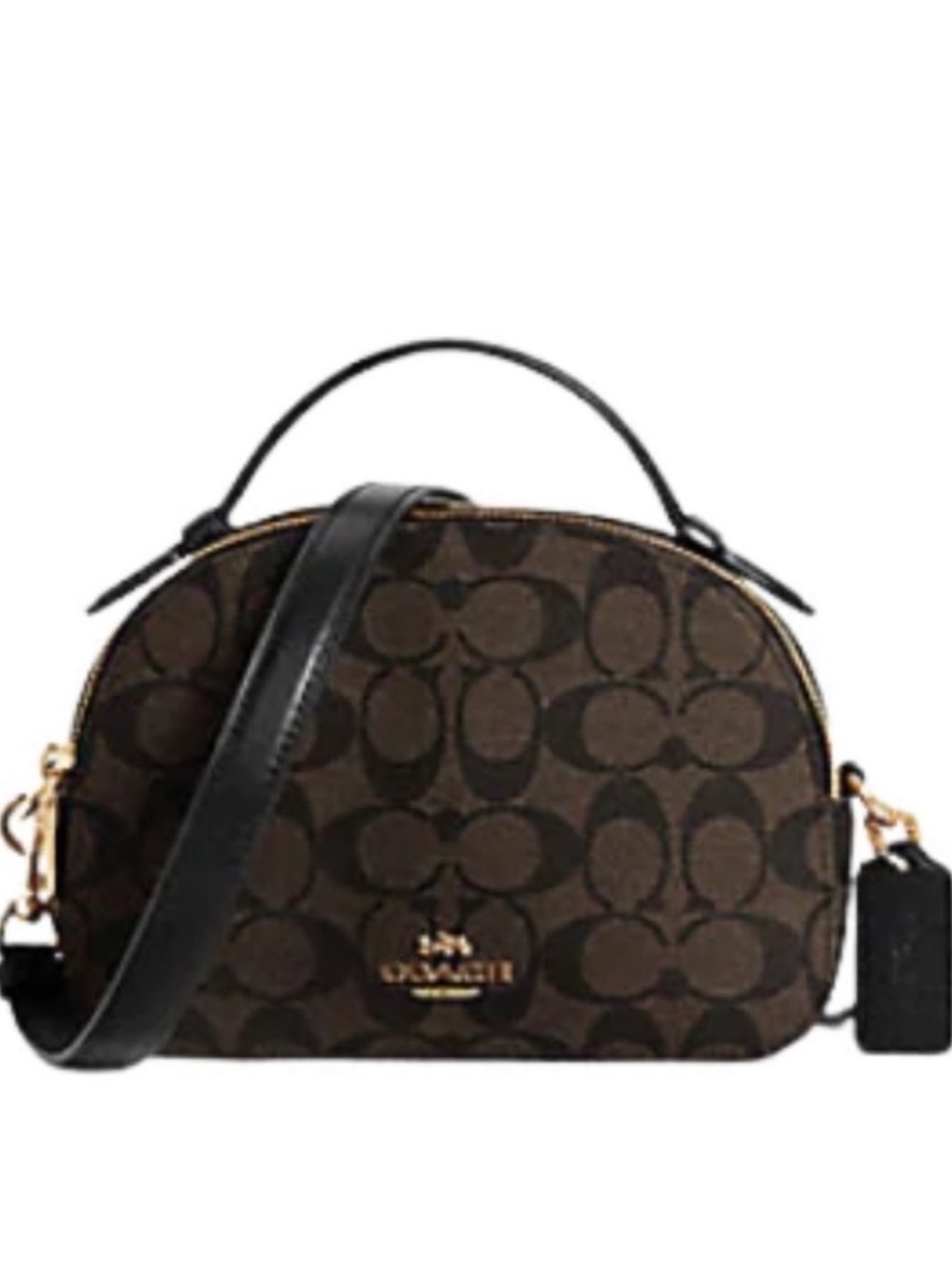 Coach Serena Satchel Brown and Black Signature Dome Crossbody